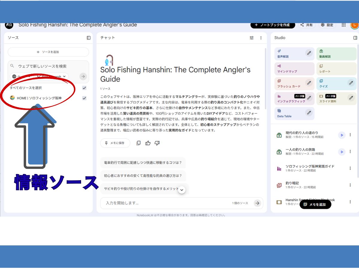 NotebookLMの情報ソースを指定する