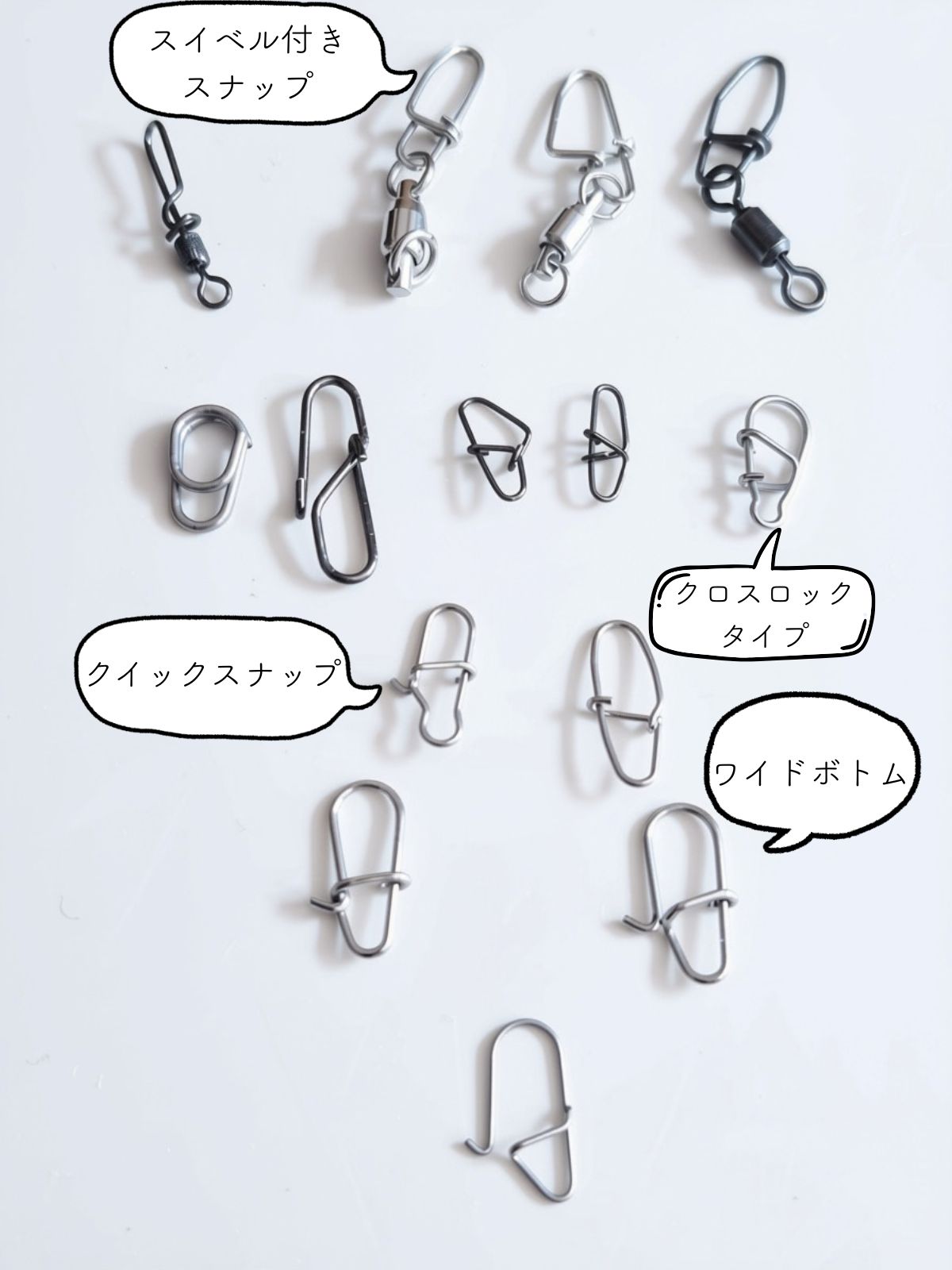 手持ちの各種スナップ比較(一番下がP-20 耐力スナップ)